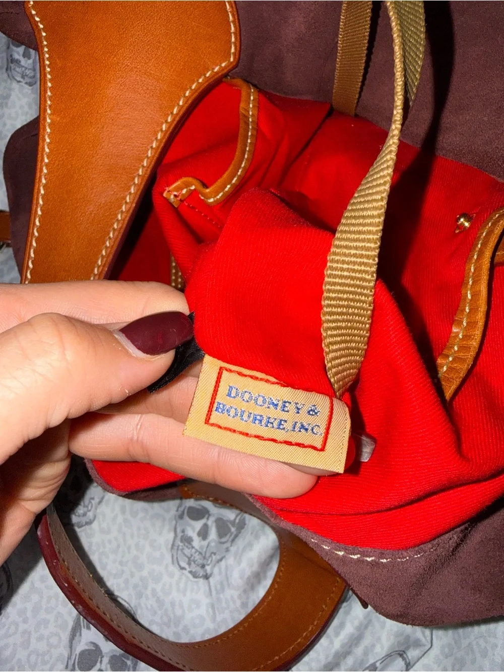 Dooney & Bourke Burgundy Suede Hobo with Tan Leather Trim